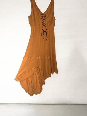 Lace-Up Asymmetrical Dress in Rust